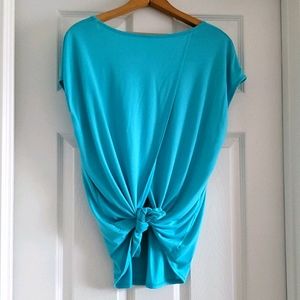 Teal Flowy Vneck Tee with Opening in back